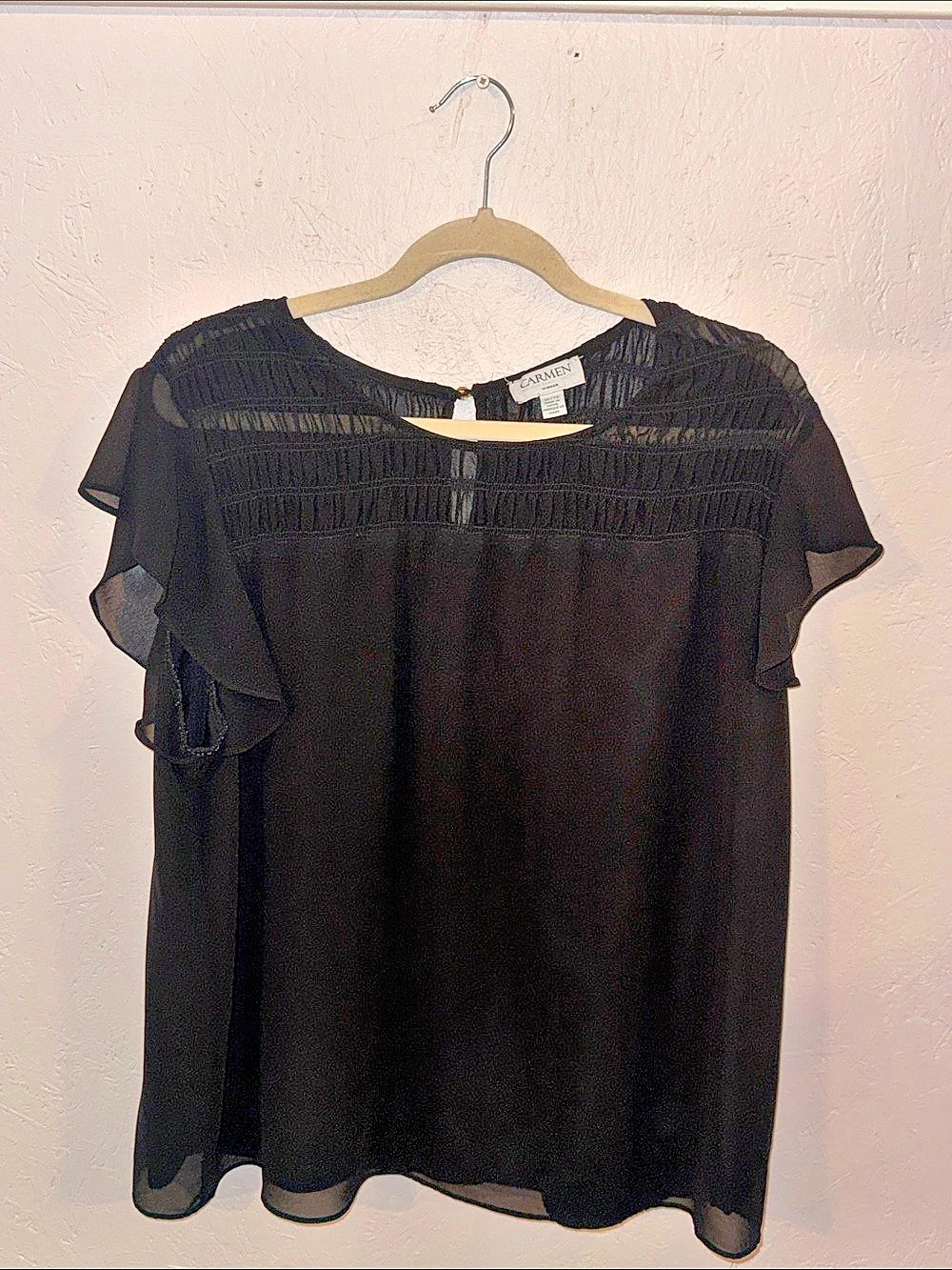 Carmen Black Ruffle Sleeve Blouse